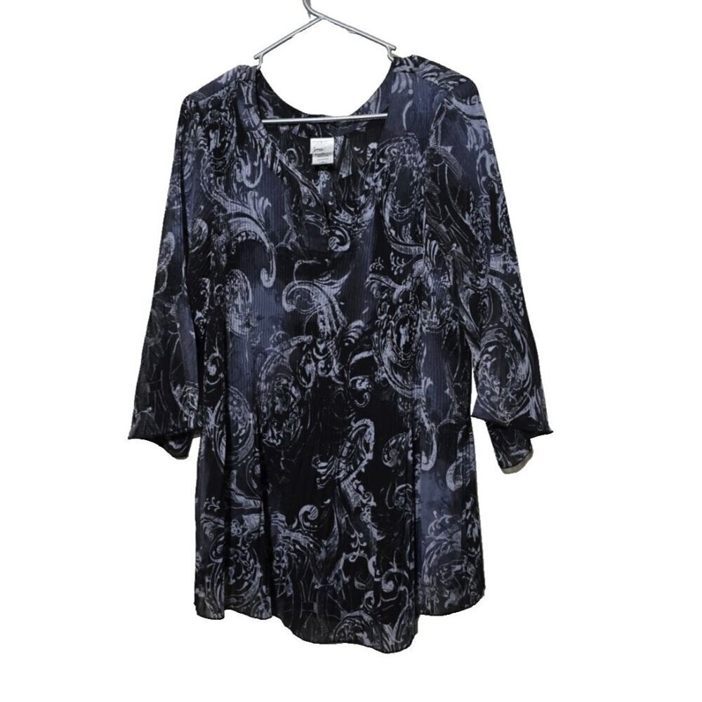 JMS Blouse Sz 3X 22/24W Paisley 3/4 Sleeves Accordion Crinkle Boho Stretch Flowy